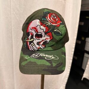 Ed Hardy Green Skull and Rose Cap
